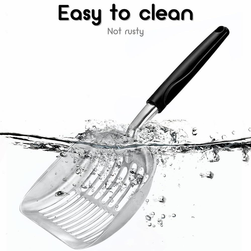 TopikaPet Stainless Steel Cat Litter Scoop – Durable, Hygienic Design with Long Handle for Easy Cleaning