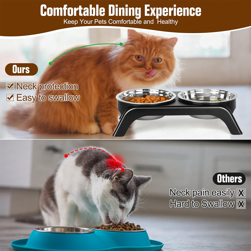 Elevated Cat Bowls – Raised Food & Water Bowl Set with Stand for Healthy Eating By TopikaPet