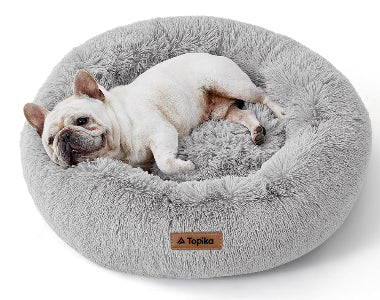 Calming Donut Pet Bed – Plush Cushion for Large Dogs & Cats, 80cm Light Grey By TopikaPet