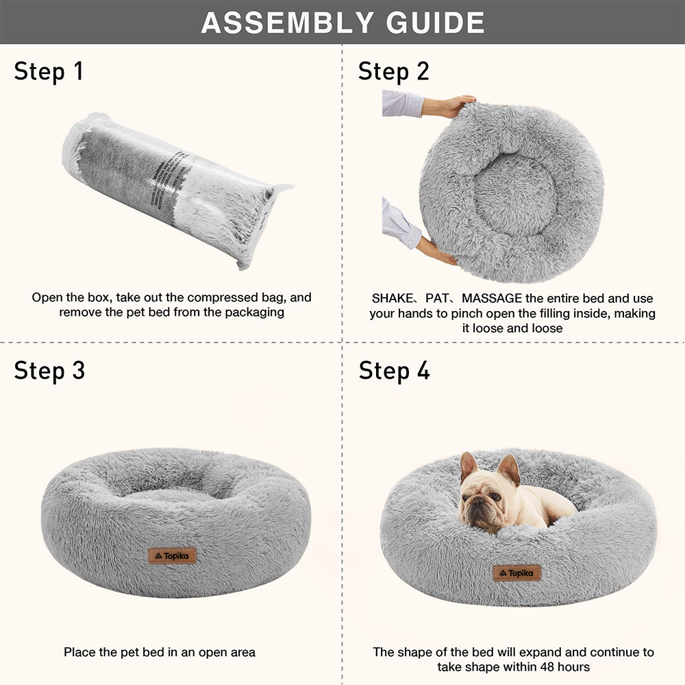 Calming Donut Pet Bed – Plush Cushion for Large Dogs & Cats, 80cm Light Grey By TopikaPet