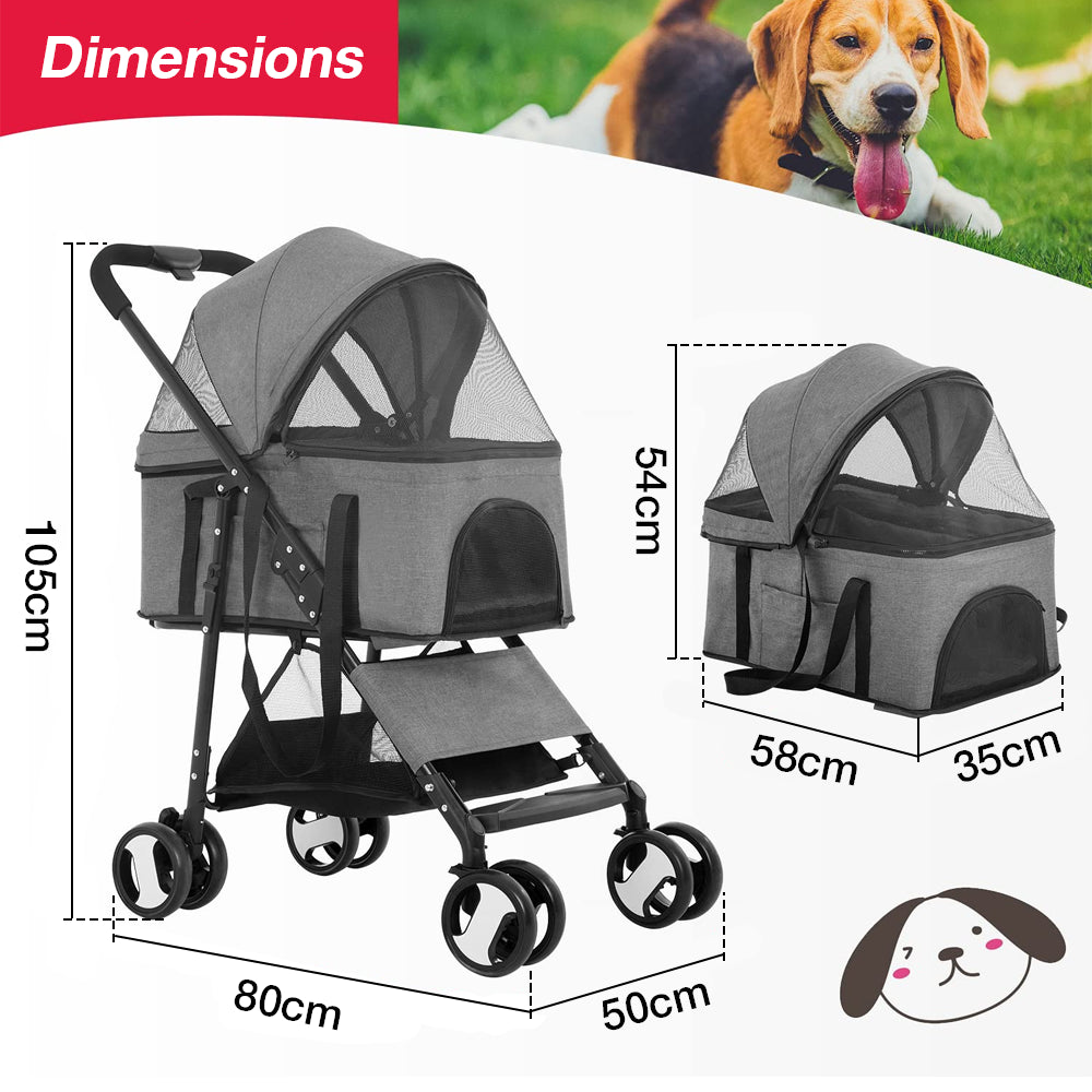 TopikaPet 4-Wheel Portable Pet Stroller with Detachable Carrier