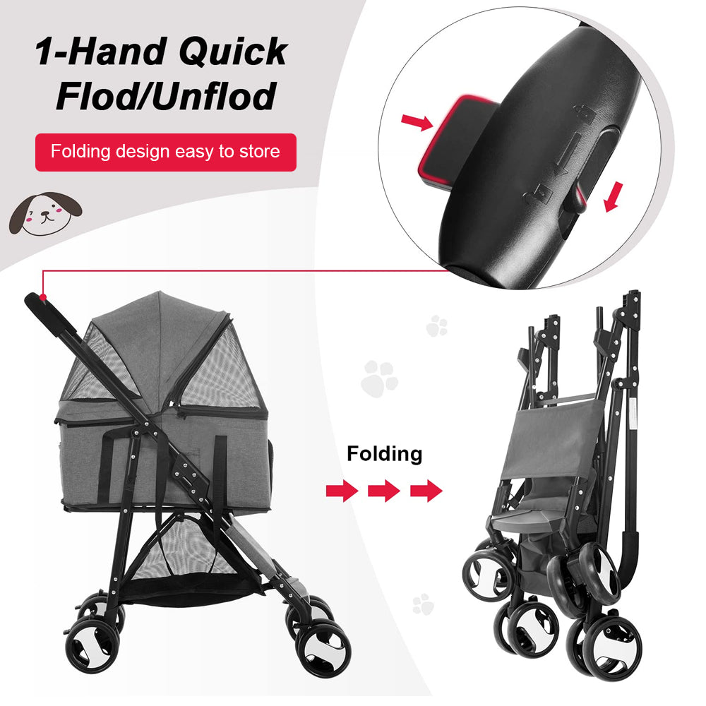Pet Stroller – 4-Wheel Portable Design with Detachable Carrier By TopikaPet