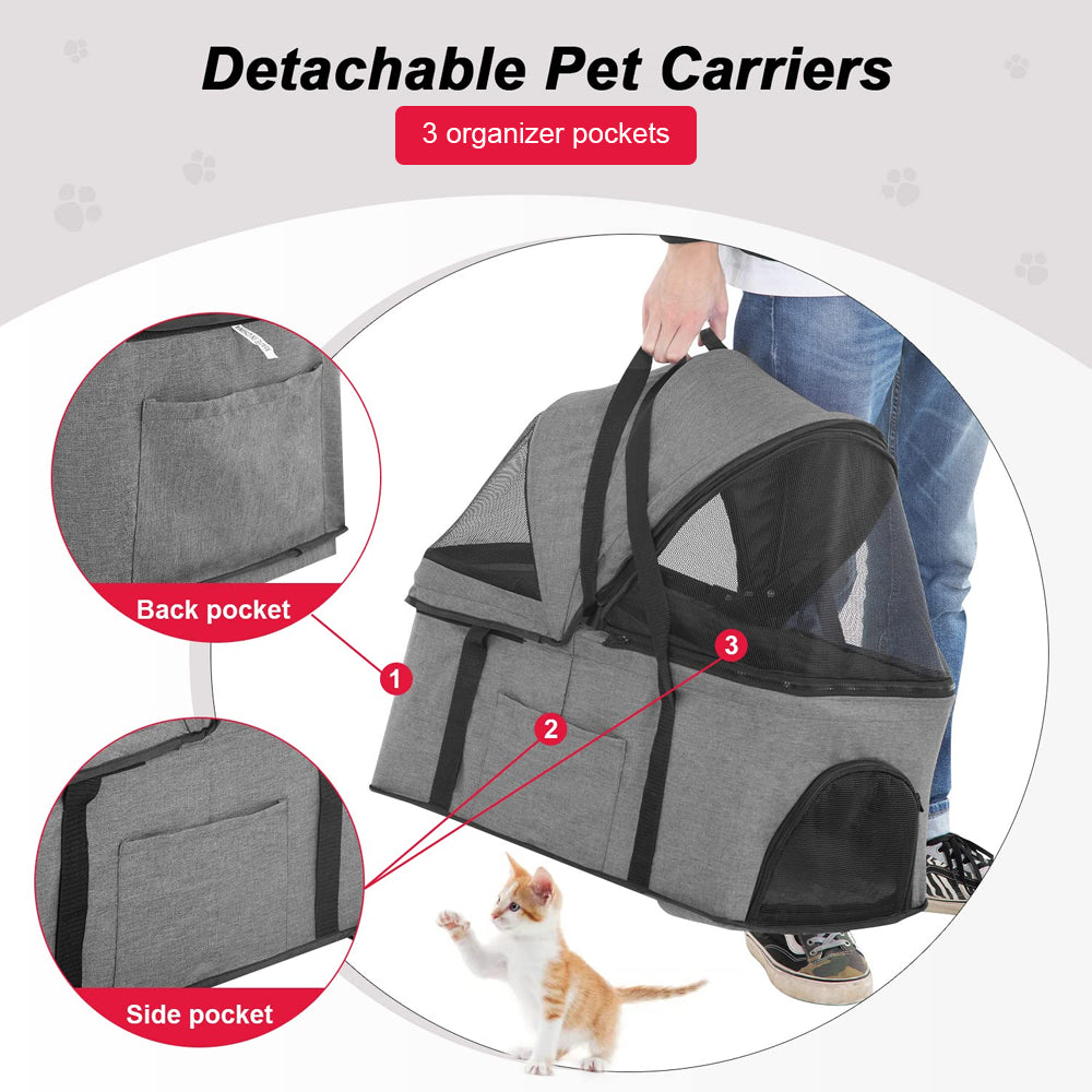 TopikaPet 4-Wheel Portable Pet Stroller with Detachable Carrier