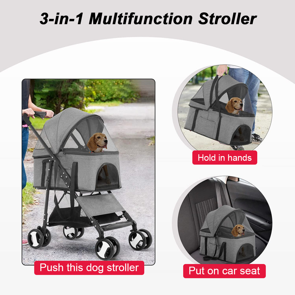 Pet Stroller – 4-Wheel Portable Design with Detachable Carrier By TopikaPet