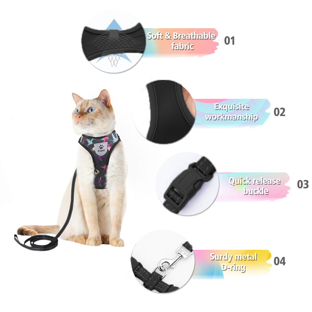 Escape Proof Cat Harness and Leash – Adjustable Soft Fabric Black By TopikaPet