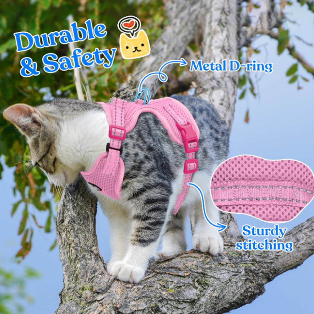 TopikaPet Cat Harness & Leash Set – Escape-Proof Adjustable Vest, Pink