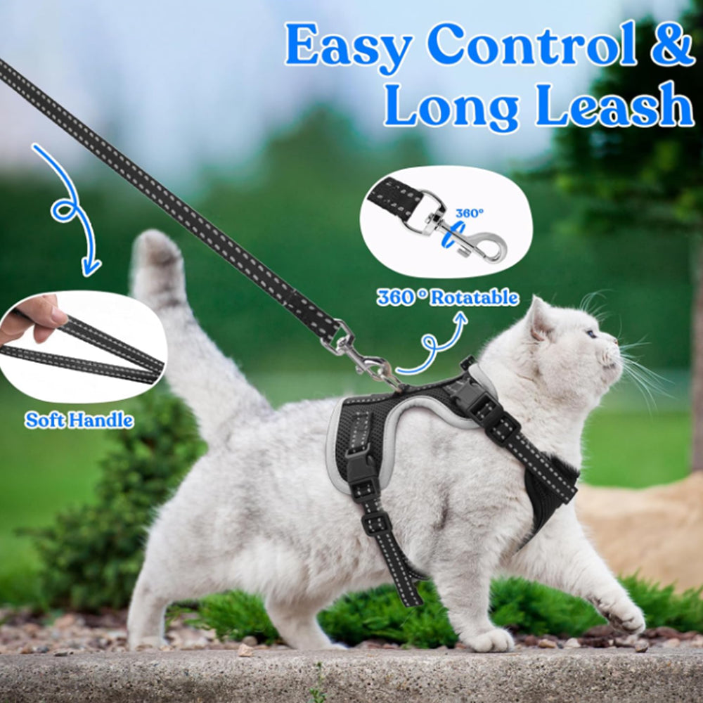 TopikaPet Cat Harness & Leash Set – Escape-Proof Adjustable Vest, Black