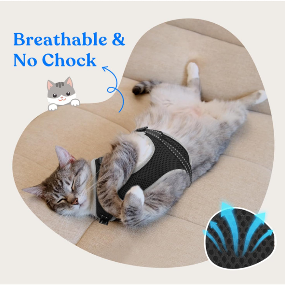 TopikaPet Cat Harness & Leash Set – Escape-Proof Adjustable Vest, Black