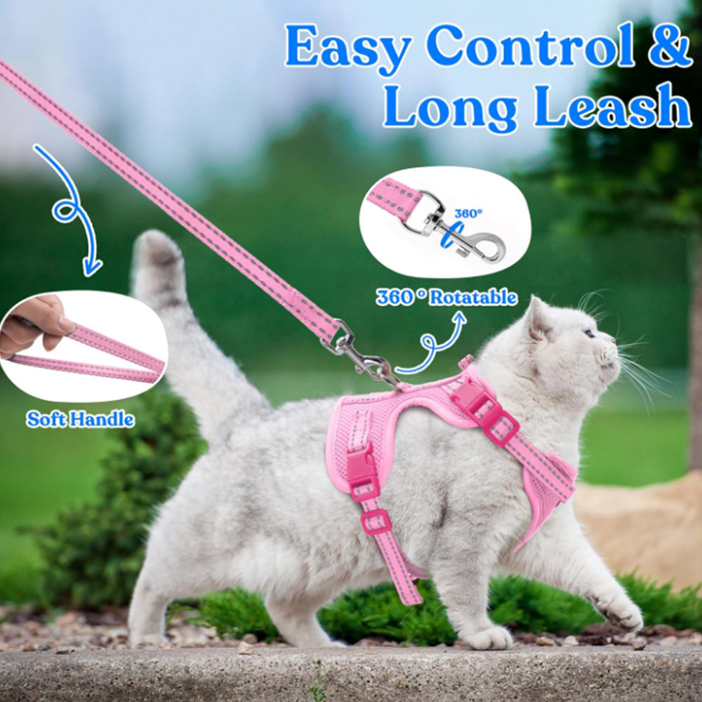TopikaPet Cat Harness & Leash Set – Escape-Proof Adjustable Vest, Pink