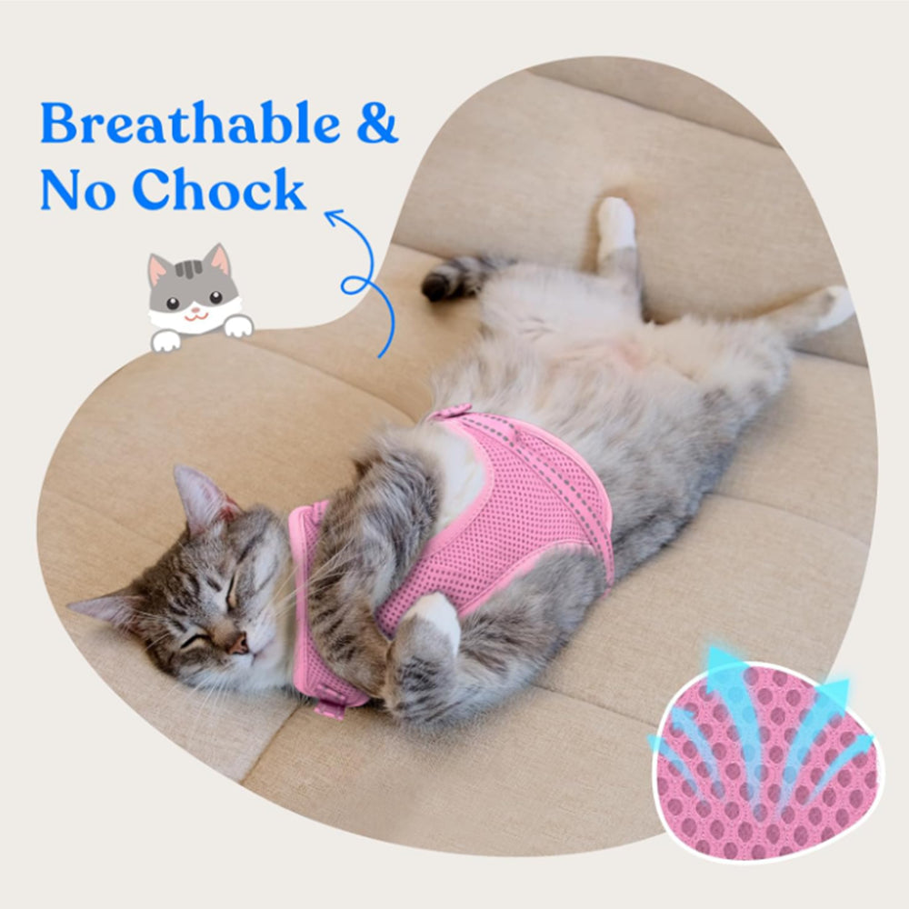 TopikaPet Cat Harness & Leash Set – Escape-Proof Adjustable Vest, Pink