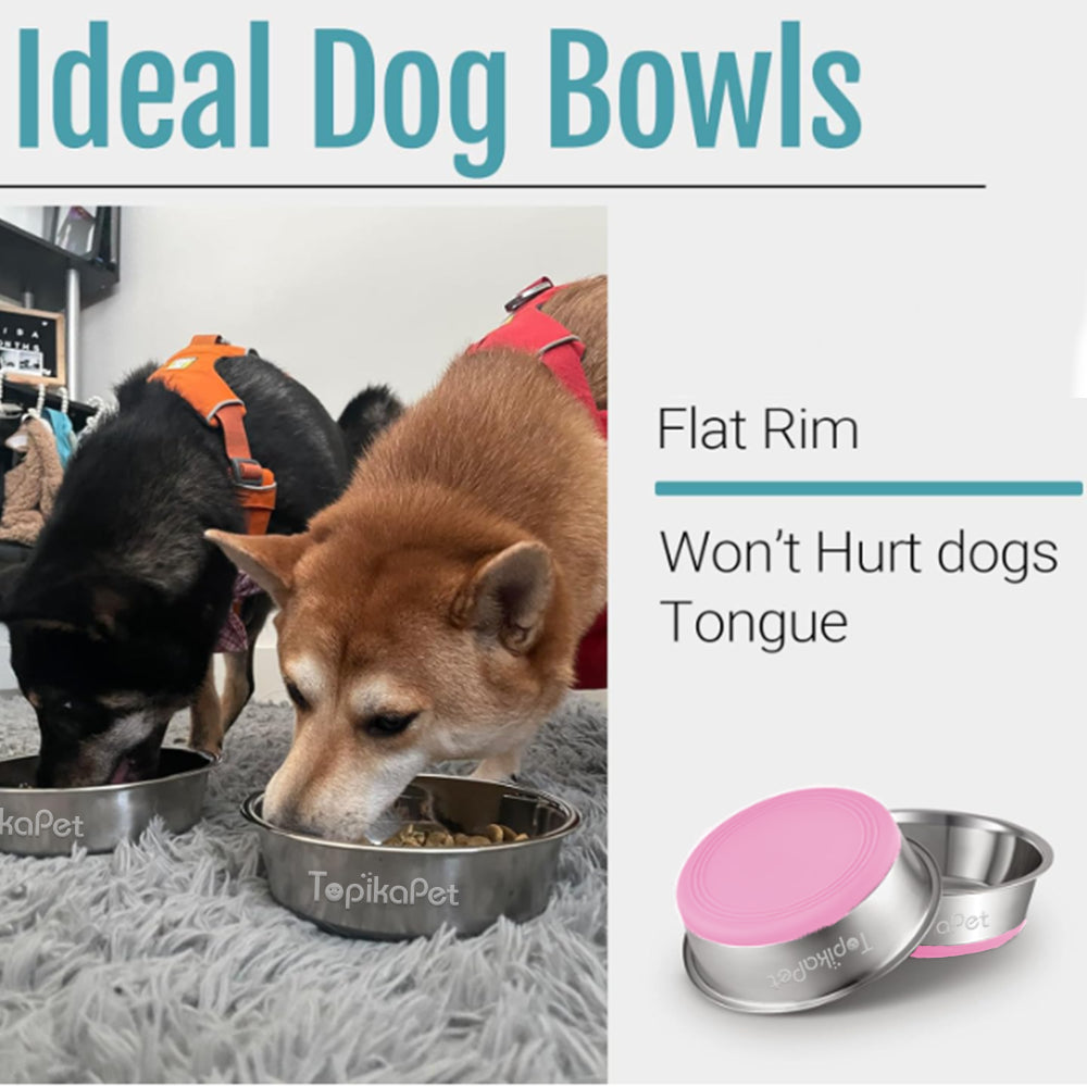 TopikaPet Stainless Steel Dog Bowl – Food Bowl with Non-Slip Silicone Base (21x6.8cm)